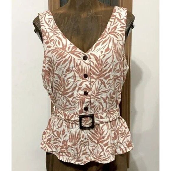 Monteau Peplum Tank Top Juniors XL, Women's L Belted Linen Blend - Picture 1 of 6